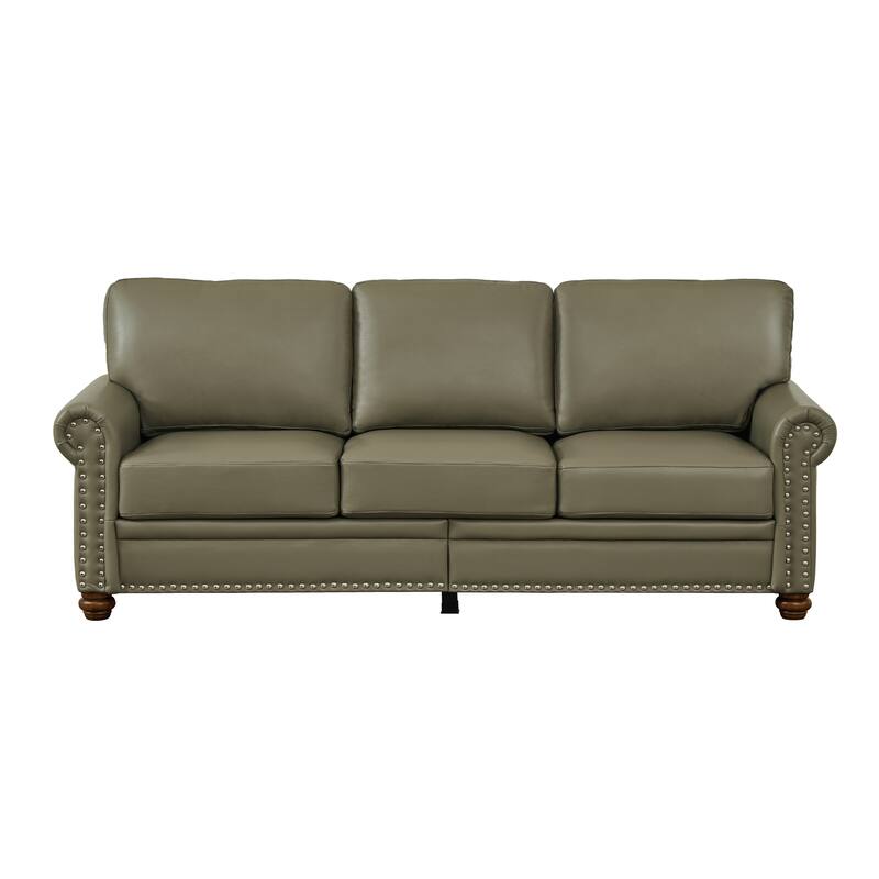 3-Seat Classic Sofa - Faux Leather with Nail Trim and Storage Boxes
