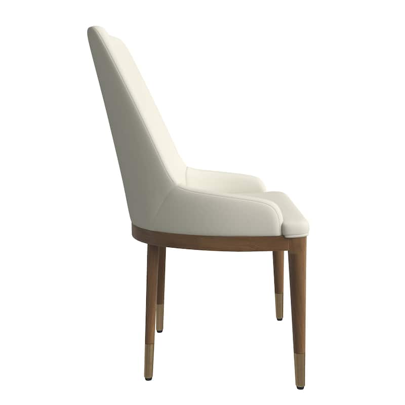 Dining Chair Upholstered in Leather with Rubberwood Frame Set of 2 Side Chair High Back and Gold Accent Legs