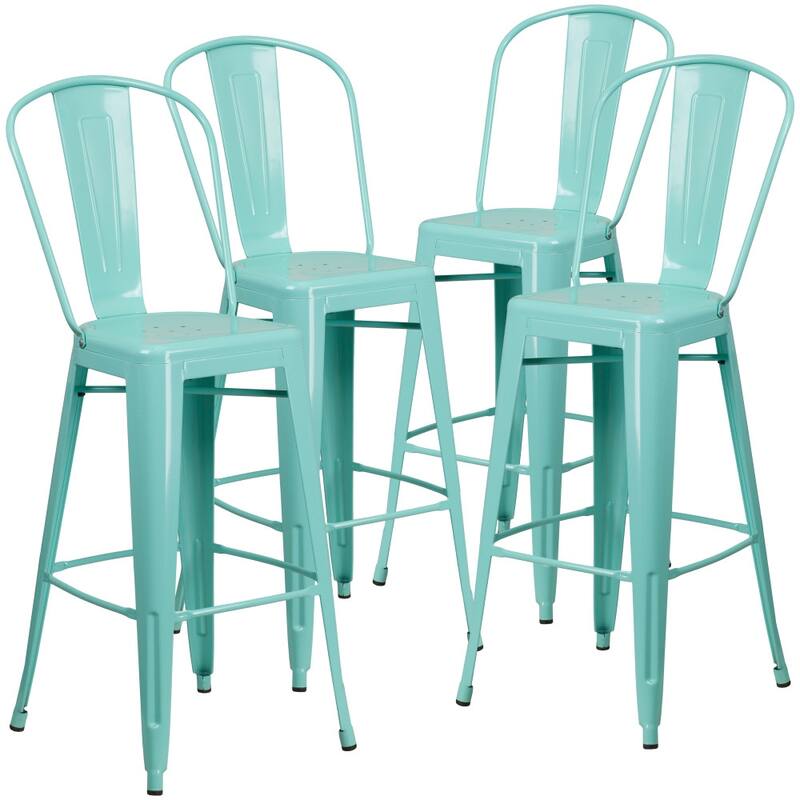 4 Pack 30" High Metal Indoor-Outdoor Barstool with Back - Kitchen Furniture
