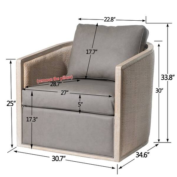 dimension image slide 9 of 12, KINWELL 31"W Oak Frame Upholstered Swivel Barrel Armchair