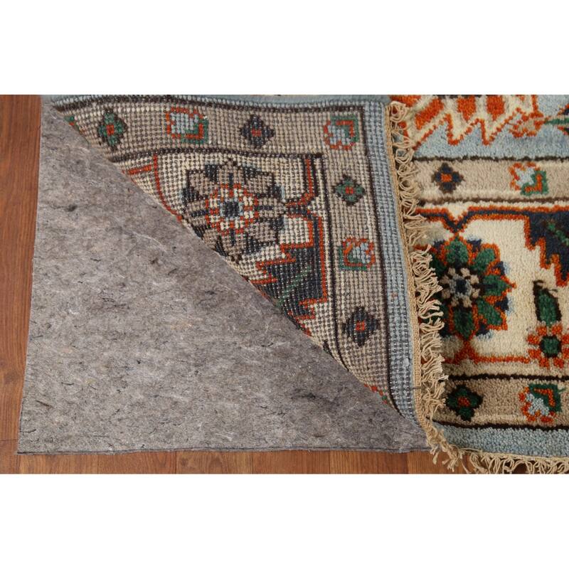 Light Blue Geometric Oushak Oriental Area Rug Hand-Knotted Wool Carpet - 7'10"x 9'10"