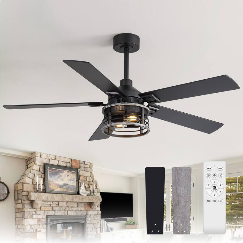 52-inch Reversible 5-Blade Caged Ceiling Fan with Light and Remote