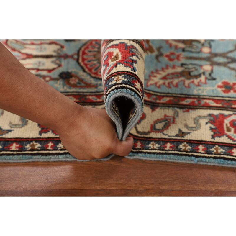 Light Blue Traditional Kazak Runner Rug Handmade Hallway Wool Carpet - 2'1" x 5'9"