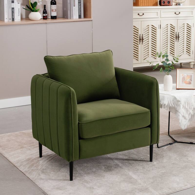 Accent Chair for Living Room, Velvet Comfy Single Sofa Chair Mid-Century Modern Armchair with 1 Pillow and Metal Legs