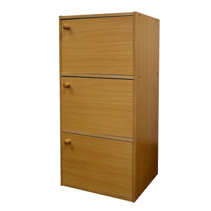 Vertical Natural Wood Bookcase with Doors and Shelves Perfect for Bedroom Storage and Display - 36-Inch