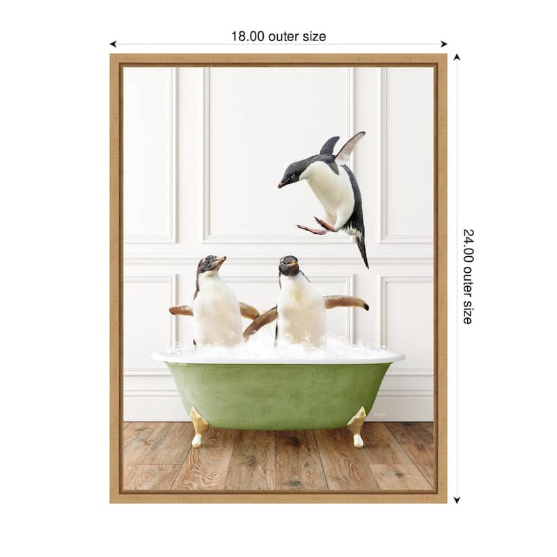 Kate and Laurel Sylvie Penguins in Transitional Bathtub Framed Canvas by Amy Peterson