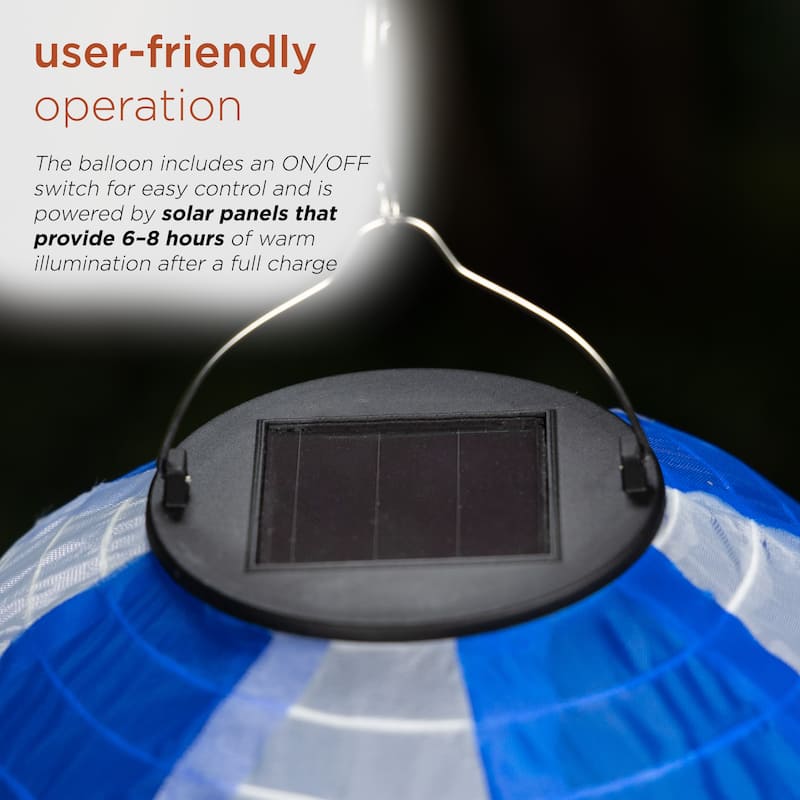 Solar Blue/White Cloth Hot Air Balloon with Flame LED Lights