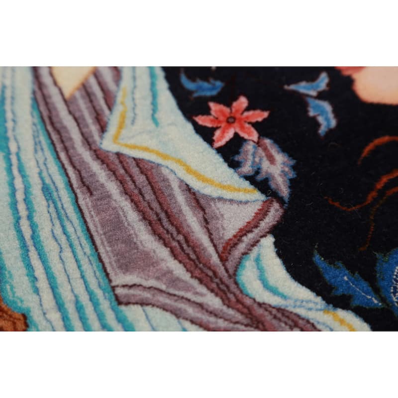 Hand Knotted Oriental Kork Wool Carpet Traditional All-Over Navy Blue & Blues Tabriz Area Rug - 6' 11'' X 4' 9''