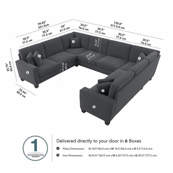 dimension image slide 2 of 5, Stockton 125W U Shaped Sectional Couch by Bush Furniture