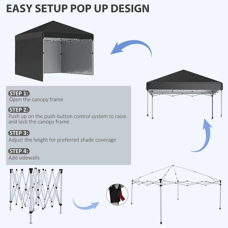 10'x10' Pop Up Canopy Tent with 3 Sidewalls,Leg Weight Bags,Carry Bag