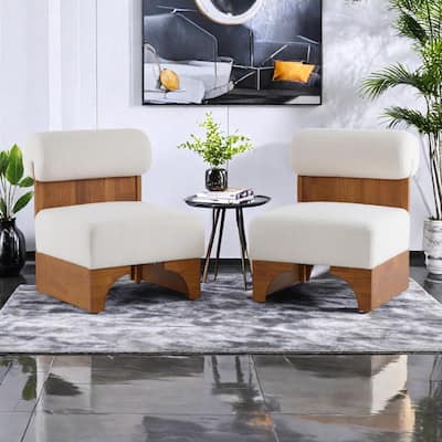 Boucle Lounge Chairs (Set of 2) with Solid Wood Frames, Rolled Backrests, and Ergonomic Design