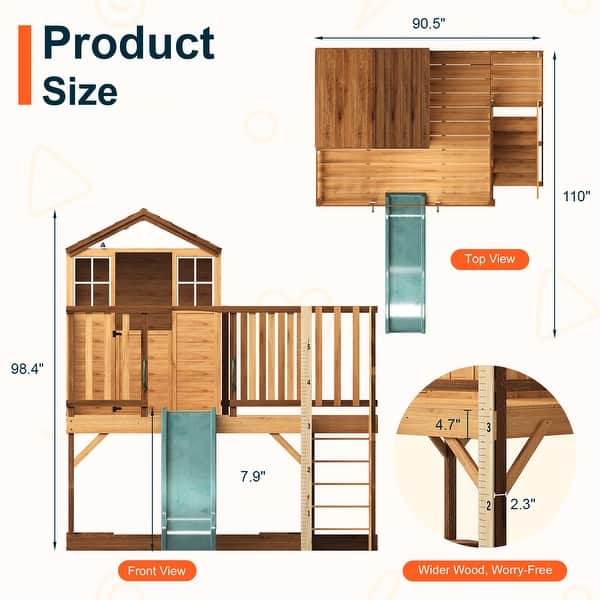 dimension image slide 0 of 2, 9-in-1 Wooden Playhouse with Slide & Sandbox