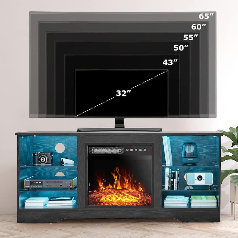 Bossin 58" Fireplace TV Stand with 18'' Electric Fireplace,Modern Entertainment Center for 65'' TVs,TV Cabinet