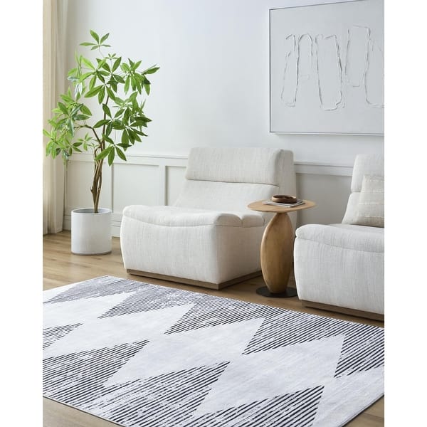 slide 2 of 5, Livabliss Scandinavian Lavable Diamond Washable Area Rug White/ Black - 2' x 2'11"