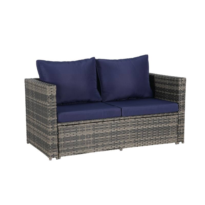 Large Modular Sectional Couch Wicker Rattan Conversation Set All Weather Recliner Couches with Glass Table and Pillows, 6 Piece