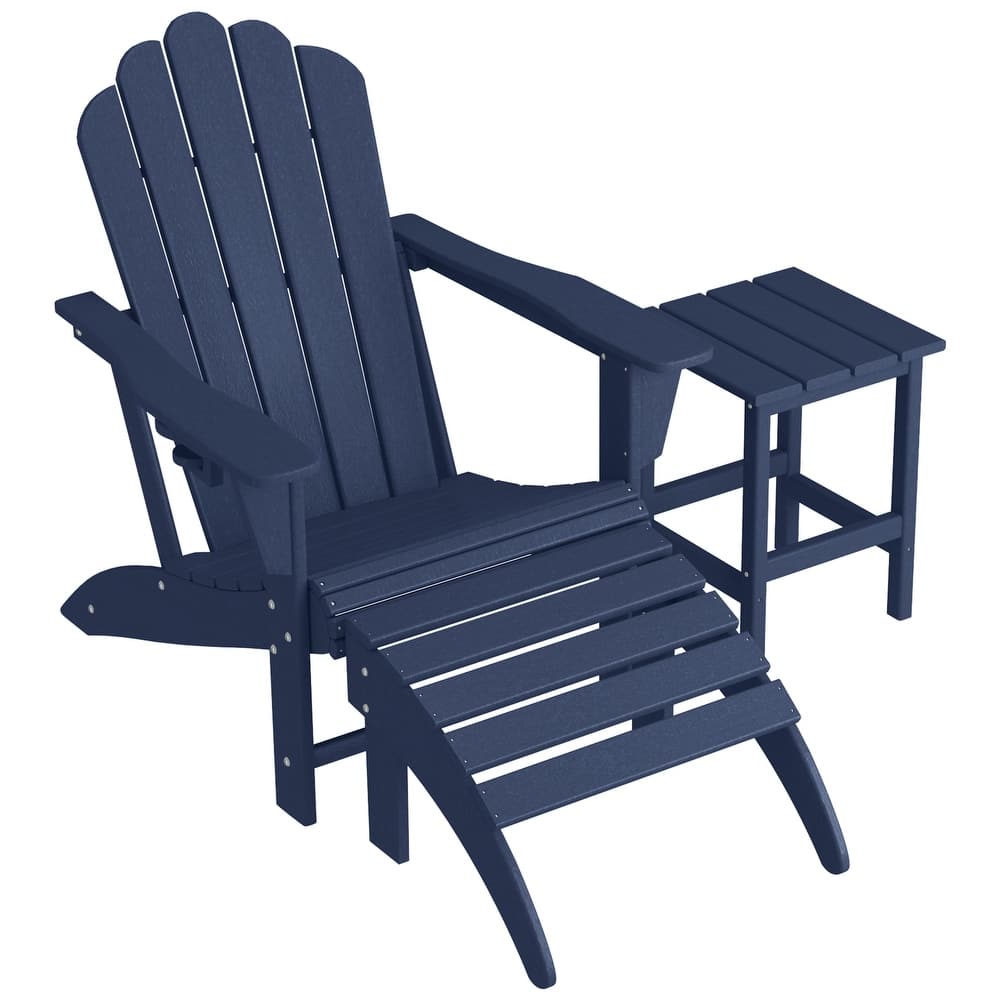 Aderson Outdoor Poly Adirondack Chair with Side Table and Ottoman