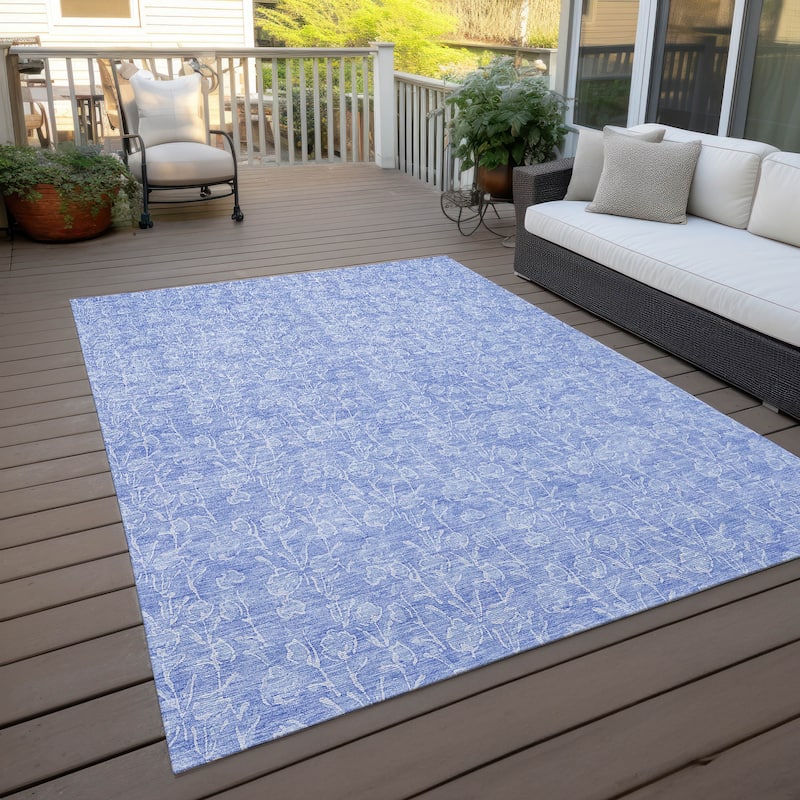 Machine Washable Indoor/ Outdoor Chantille Modern Floral Impressions Rug - Denim - 3' x 5'