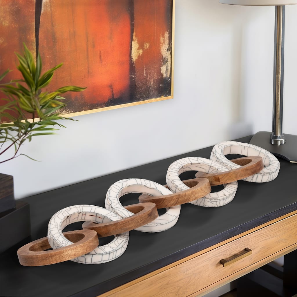 Sagebrook Home 33" Addy Wood And Resin Link Chain, 3"H - 33" x 6" x 3"