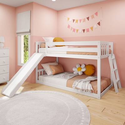 Max and Lily Twin over Twin Low Bunk Bed with Ladder on End and Slide