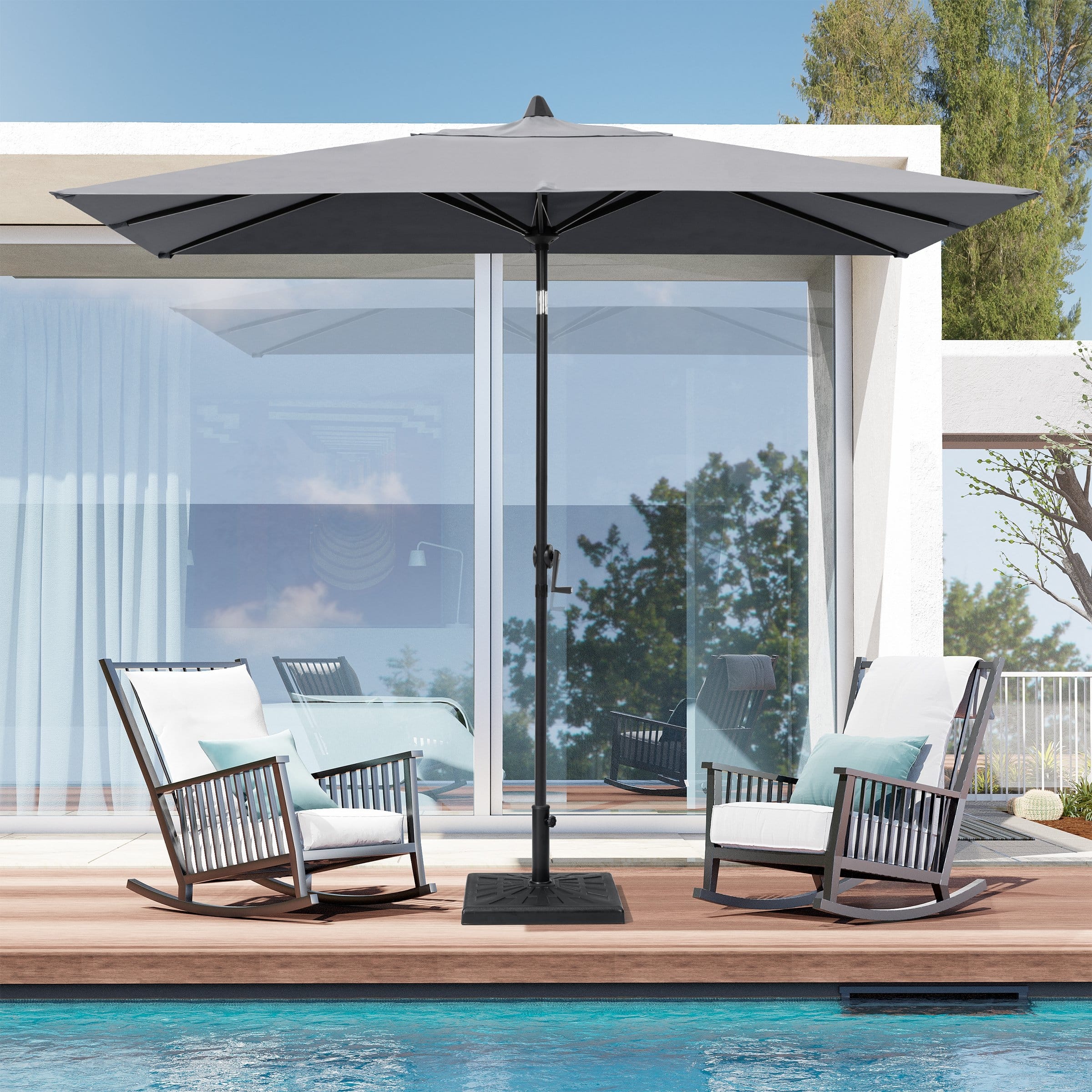 9 foot patio umbrella retsho 9'ft Push Button Tilt Sunbrella Double Wind Vents The canopy is 180g polyester with upgraded colorfastness and water resistant coating allen + roth 9-ft Aluminum