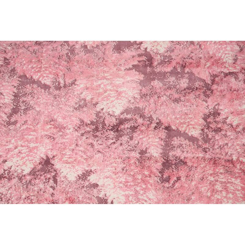 All-Over Pink Abstract Modern Area Rug Handmade Wool Carpet - 5'11" x 8'11"