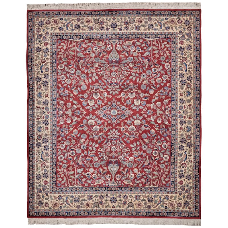 EXQUISITE RUGS ONE-OF-A-KIND Super Fine Kashan Hand Knotted Red/Beige Rug - 8'5"x10' - 8'5"x10'0"