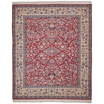 EXQUISITE RUGS ONE-OF-A-KIND Super Fine Kashan Hand Knotted Red/Beige Rug - 8'5"x10' - 8'5"x10'0"