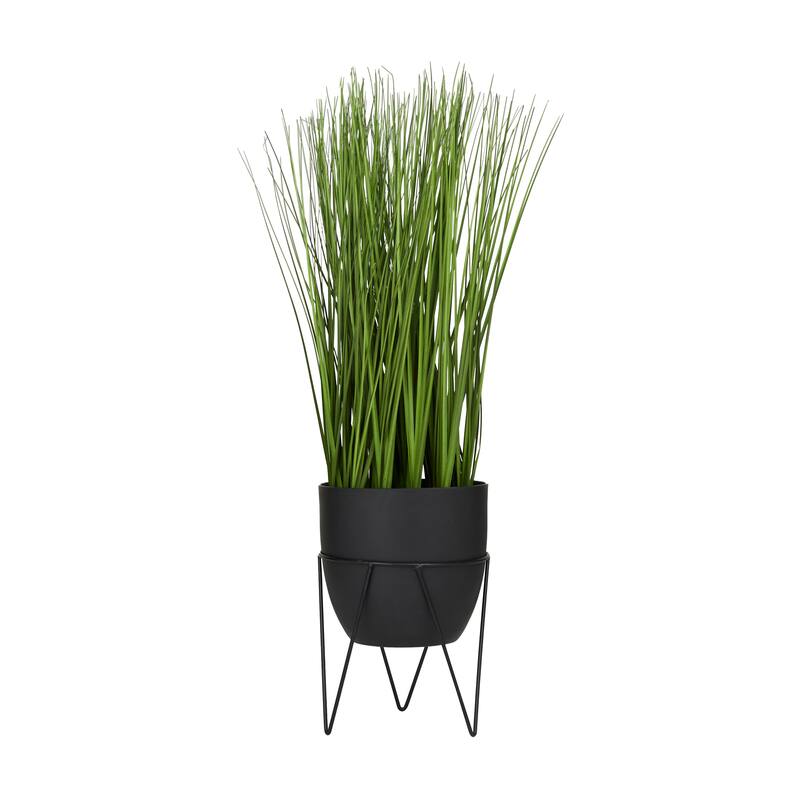 Black or White Green Faux Foliage Tall Wheatgrass Artificial Plant with Realistic Leaves and Metal Stand and Round Pot