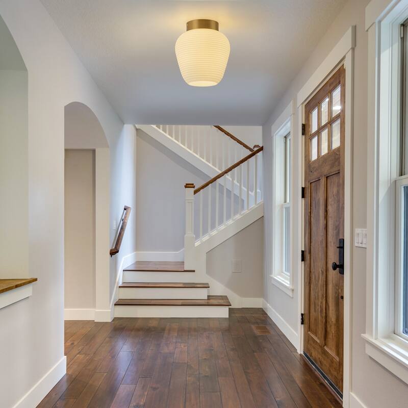 1-Light White Semi Flush Mount Ceiling Light with Opal Glass for Porch Hallway Kitchen Bedroom