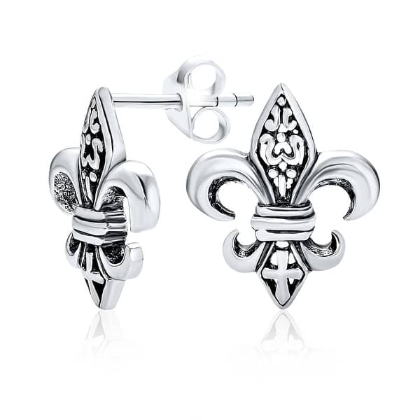 Sterling Silver Cz Fleur De Lis Stud Earrings Sterling Silver Cz Fleur De Lis Stud Earrings