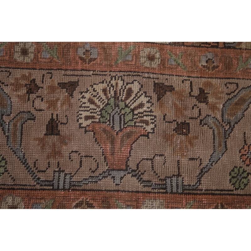 Brown Tabriz Persian Vintage Area Rug Hand-Knotted Wool Carpet - 8'0" x 10'11"