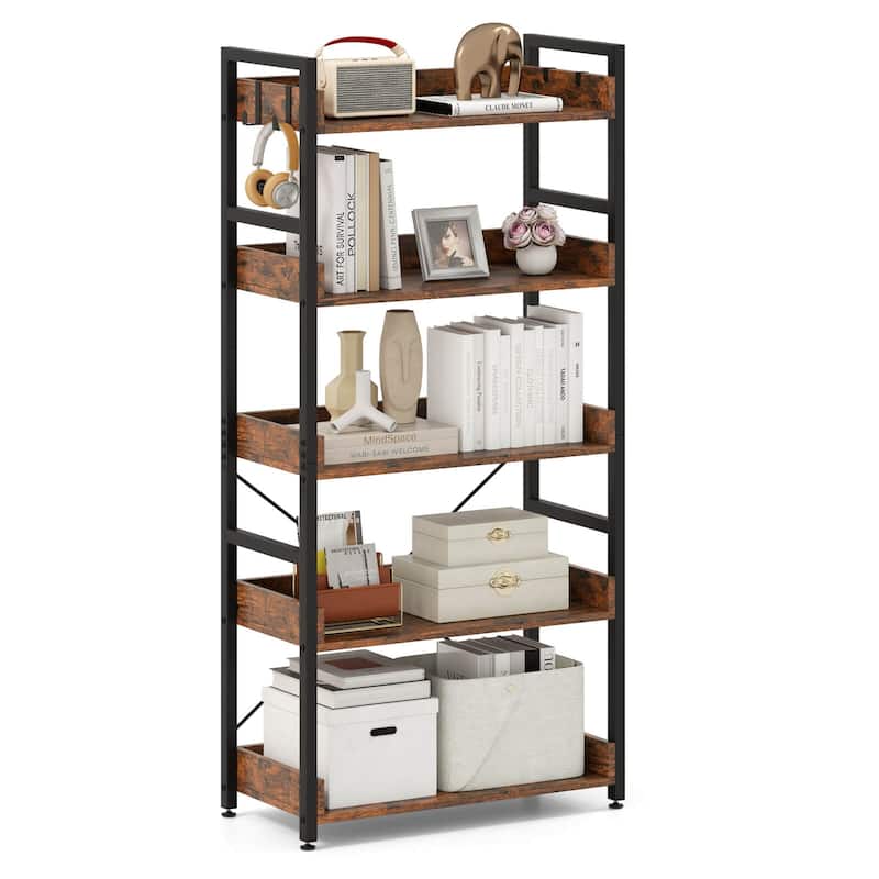 Costway 1/2 PCS 5-Tier Storage Rack with 4 Hooks Open Display Shelves