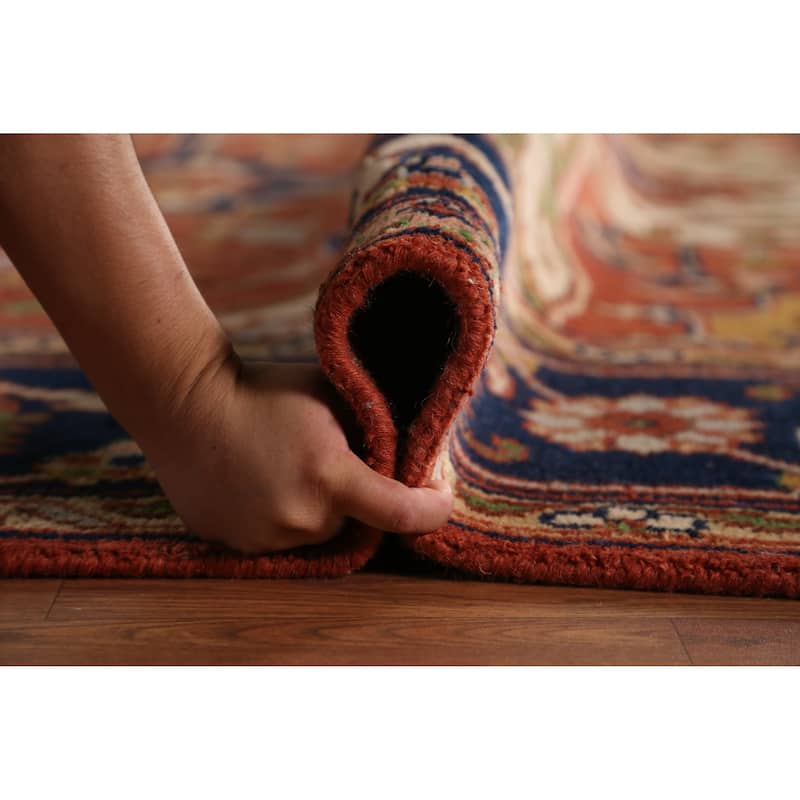 Medallion Heriz Serapi Indian Area Rug Hand-Knotted Wool Carpet - 9'0" x 12'1"