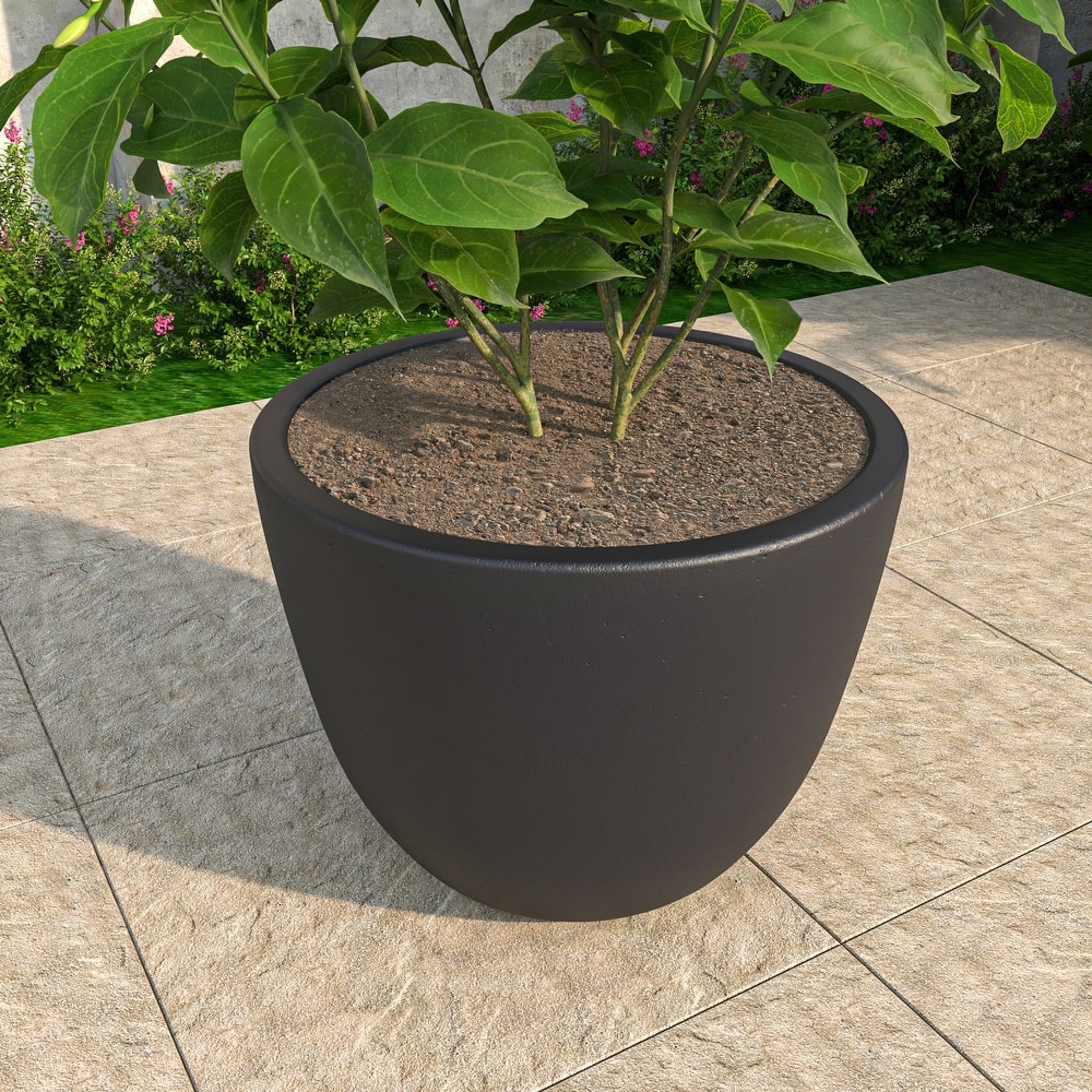 Dahlia Series Modern Tapered Round Planter - Weather-Resistant Fiberstone & MgO Clay - 11"-16" Indoor/Outdoor Pot with Drainage
