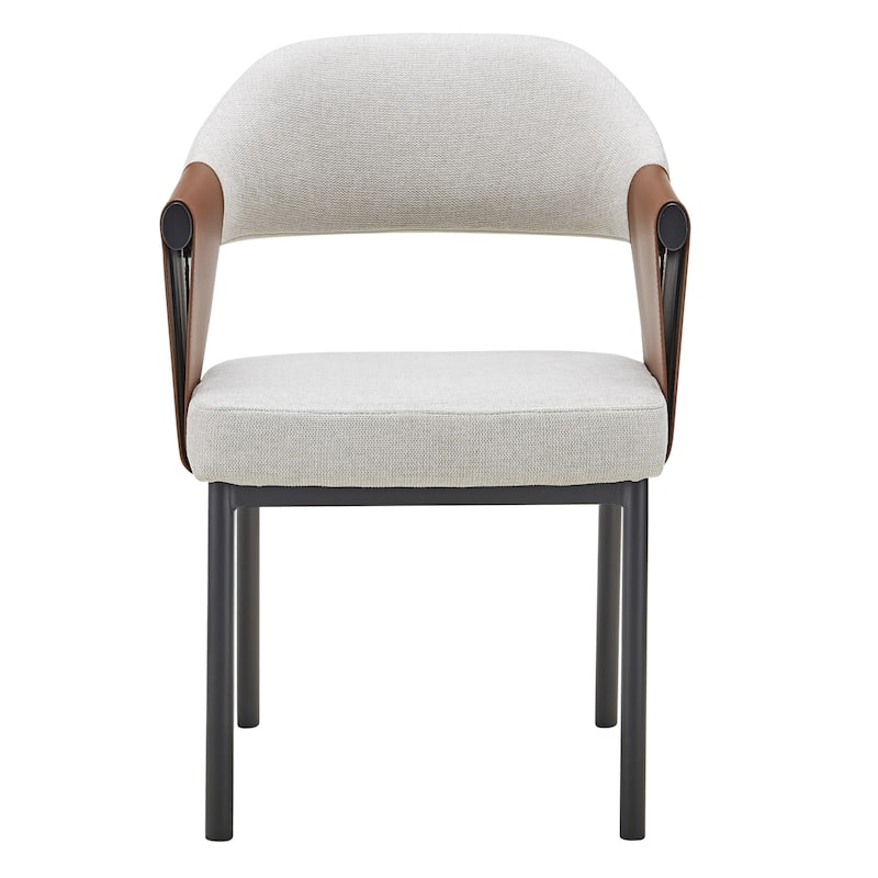 Jensen Modern Light Grey Fabric & Camel Vegan Leather Dining Chair