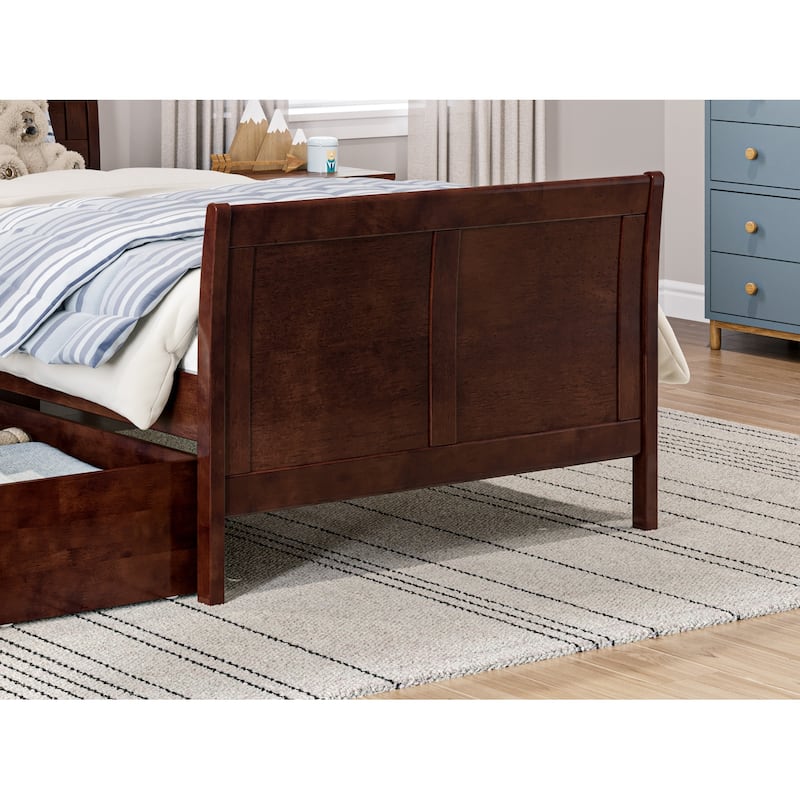 AFI Portland Twin Size Platform Bed with Matching Footboard & Storage Drawers in Walnut