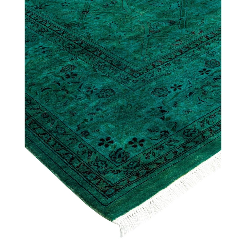 Overton Hand Knotted Wool Vintage Inspired Modern Contemporary Overdyed Green Area Rug - 8' 1" x 10' 7"
