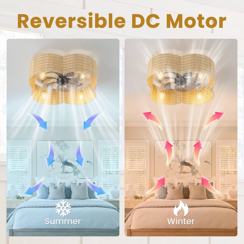 C Cattleya 7-Blade 23.75" Rattan Flower Shape Ceiling Fan with Light