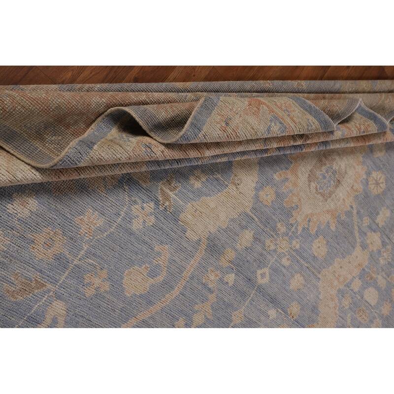Blue Oushak Vegetable Dye Turkish Area Rug Handmade Wool Carpet - 9'5"x 12'2"