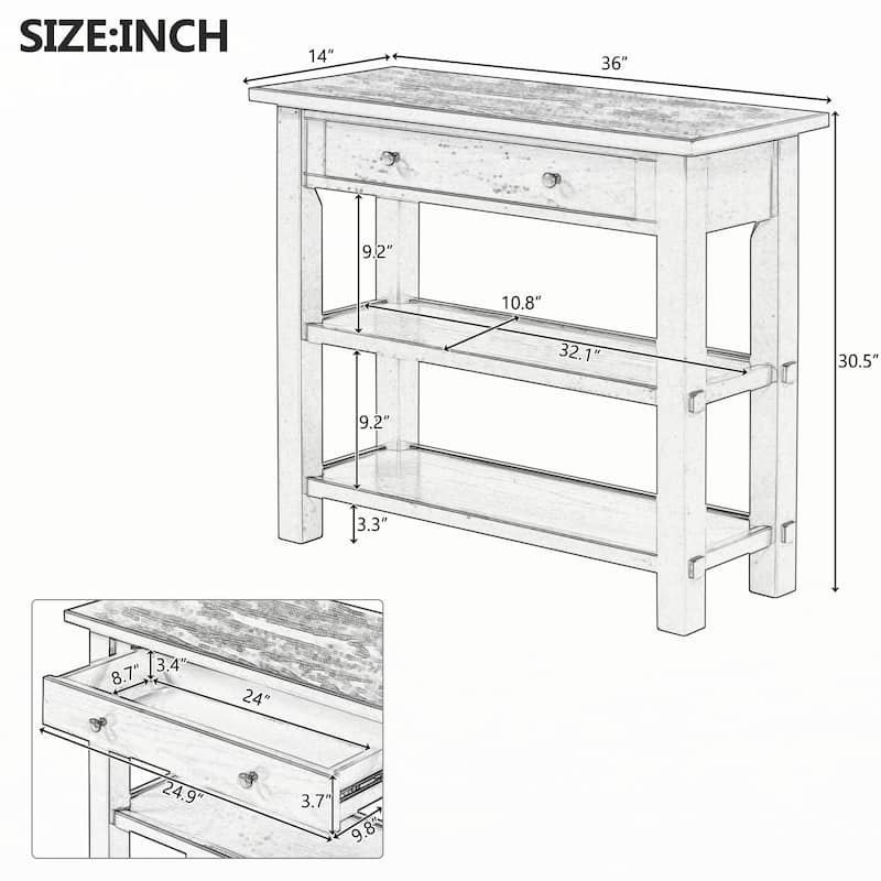 Entryway Table with Storage(Antique White)