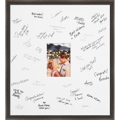 Hardwood Wedge Signature Mat Picture Frame - Autograph Photo Frame Guest Book Alternative for Weddings, Graduations, Retirement