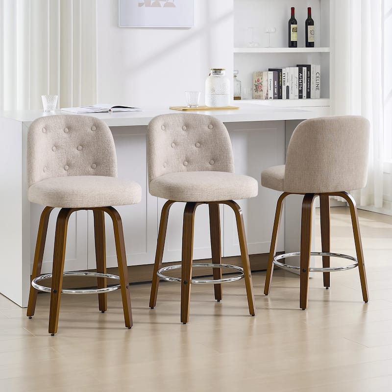 26"/29" Swivel Bar Stools/ Counter Stool with Bentwood Legs - Set of 3 - Linen-Sand - Counter Height