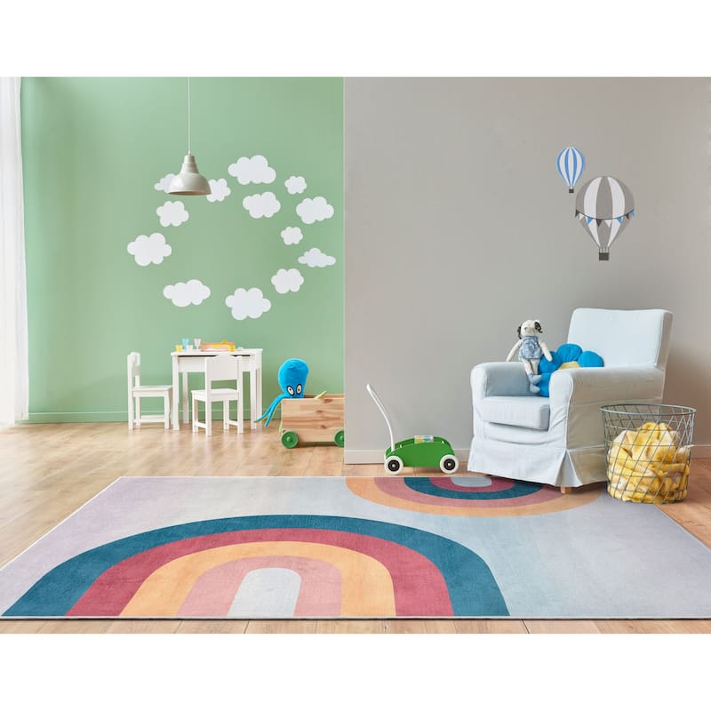 Well Woven Kids Rugs Kaleidoscope Rainbow Modern Machine Washable Area Rug