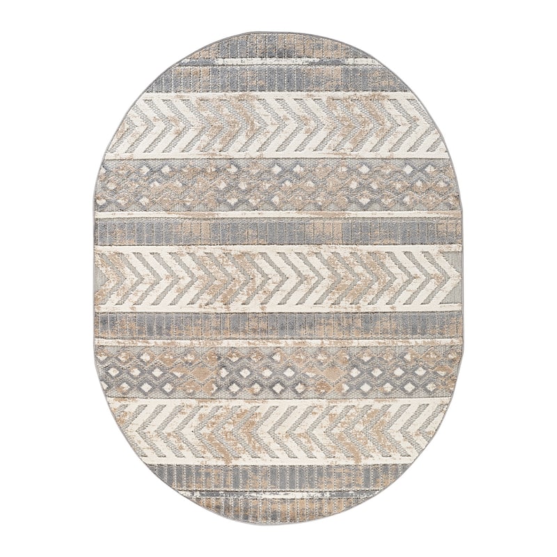 World Rug Gallery Distressed Geometric Indoor/Outdoor Area Rug