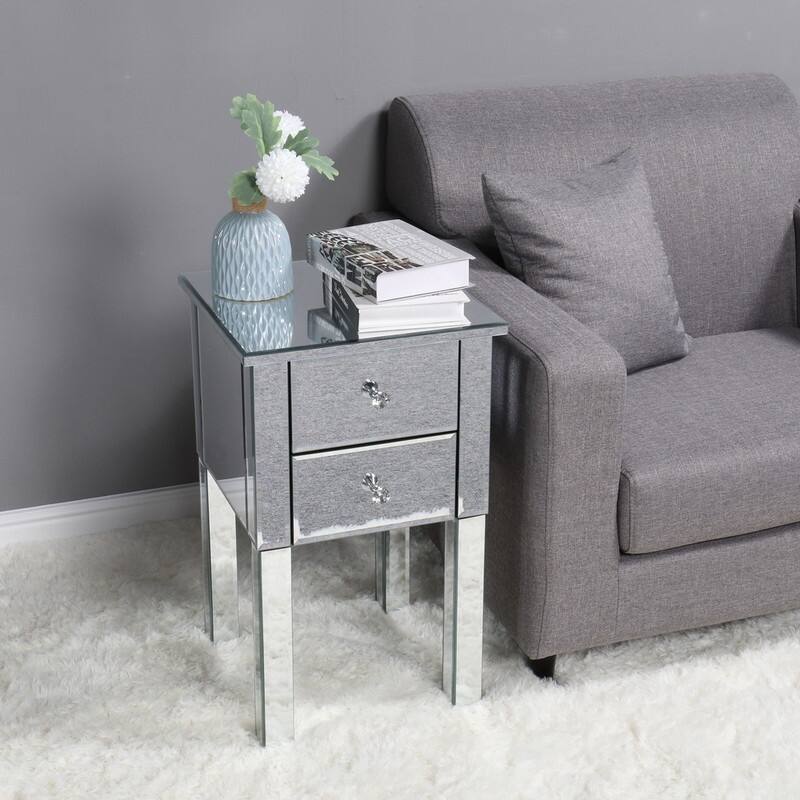 Silver Orchid Minzenti Modern and Contemporary Mirrored 2-Drawers Nightstand