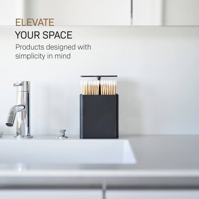 Yamazaki Home Cotton Swab Push-Top Case, ABS Plastic, 200 cotton swabs, Lid - L 2.6 x W 3.78 x H 4.25 inches