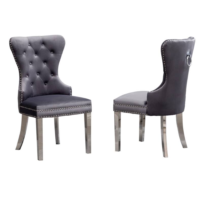 Contemporary Set of 2 Tufted Velvet Chair with Nailhead Trim
