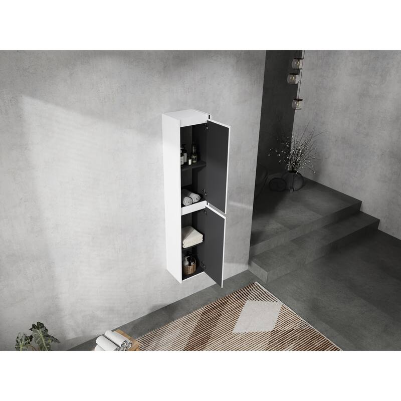 GDFStudio 12" Bathroom Wall-Mounted Side Cabinet with Soft Close Doors - 11.81" x 9.81" x 59.00"