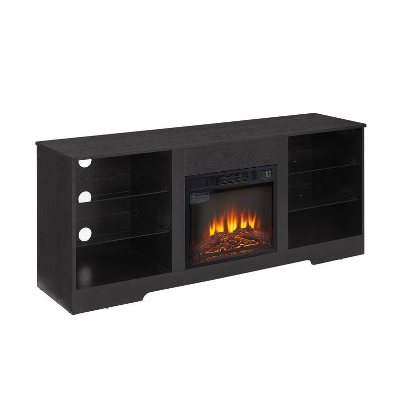 58" Modern TV Stand with Electric Fireplace, LED Lights, USB Charging & Glass Shelves for TVs up to 62"