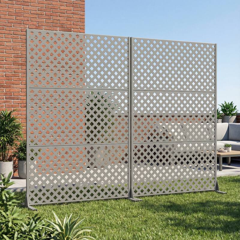 Outdoor Rectangle Privacy Screens Metal Screen Fence Panel Set of 2